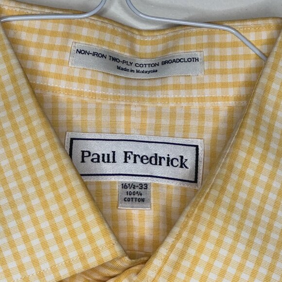 Paul Fredrick Yellow Gingham Check Men's Dress Shirt 16.5 x 33 French Cuffs - Picture 3 of 8